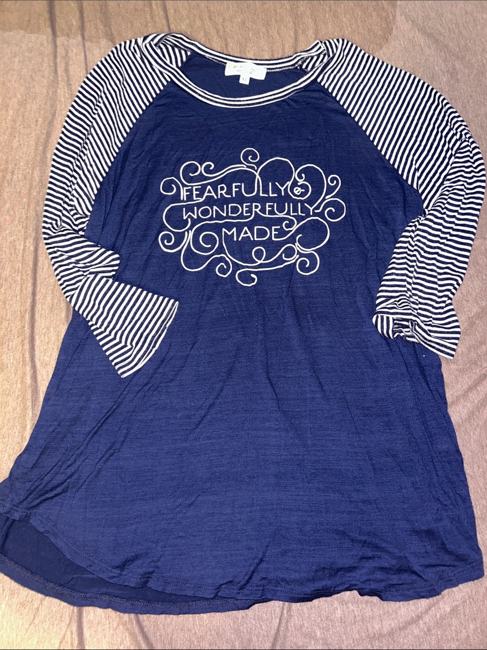 Navy Striped Raglan 3/4 Long Sleeve Tee